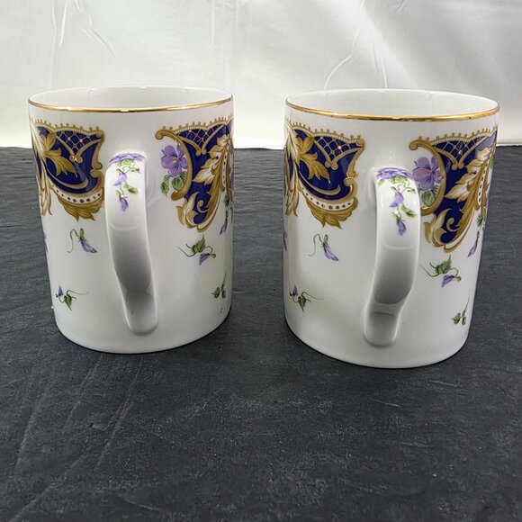 Andrea by Sadek Royal Violets Gold Rim 10 Oz Porcelain Mugs Cups – Set of 2 - Picture 14 of 16